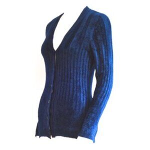 Istante By Gianni Versace Ribbed Blue Viscose Cardigan - Italy